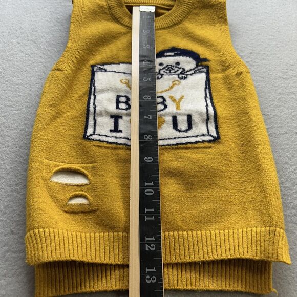 Y2K Baby I Love U Sweater Vest 9 months Mustard Yellow Knit Pullover Granola - Picture 4 of 7